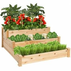 Discount 👏 4 ft. x 4 ft. 3-Tier Wooden Raised Garden Bed Planter Kit for Plants, Vegetables, Outdoor Gardening - Natural by Best Choice Products 👏