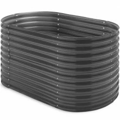 Buy 🔥 5.25 ft. x 2.7 ft. Oval Steel Raised Garden Bed, Customizable Outdoor Planter for Gardening, Plants in Dark Gray by Best Choice Products 😀