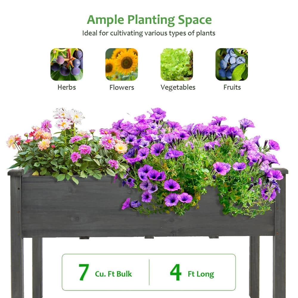 Deals โ๏ธ Wooden Raised Vegetable Garden Bed Elevated Grow Vegetable Planter Grey by Costway ๐ - Image 5