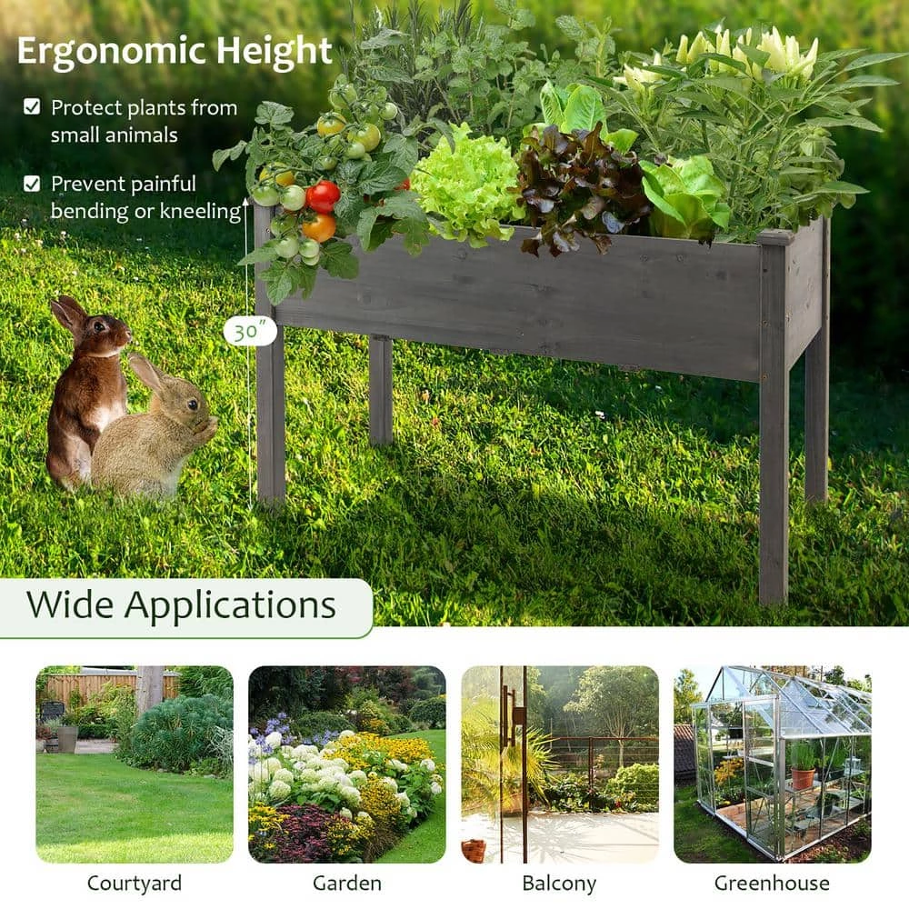 Deals โ๏ธ Wooden Raised Vegetable Garden Bed Elevated Grow Vegetable Planter Grey by Costway ๐ - Image 6