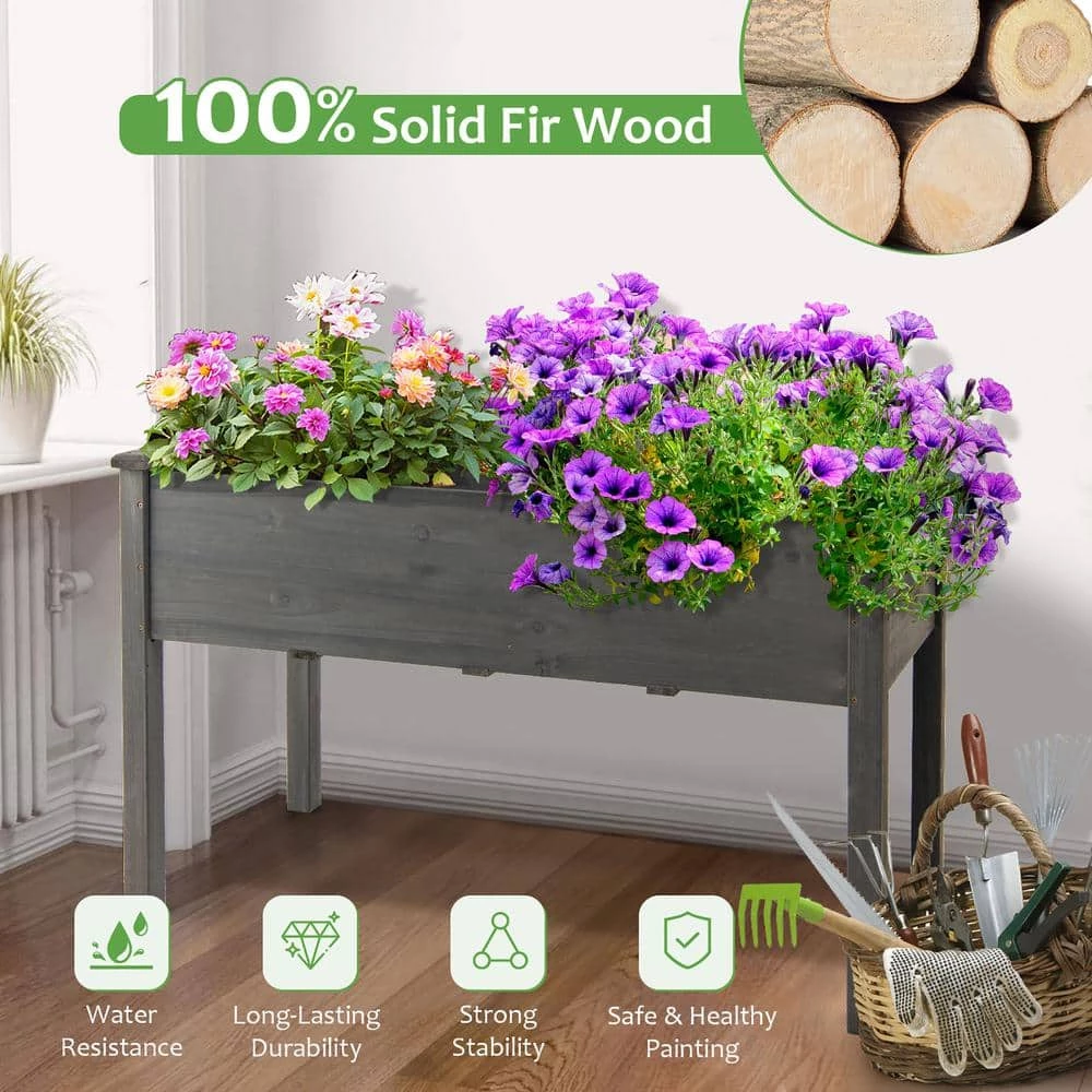 Deals โ๏ธ Wooden Raised Vegetable Garden Bed Elevated Grow Vegetable Planter Grey by Costway ๐ - Image 4
