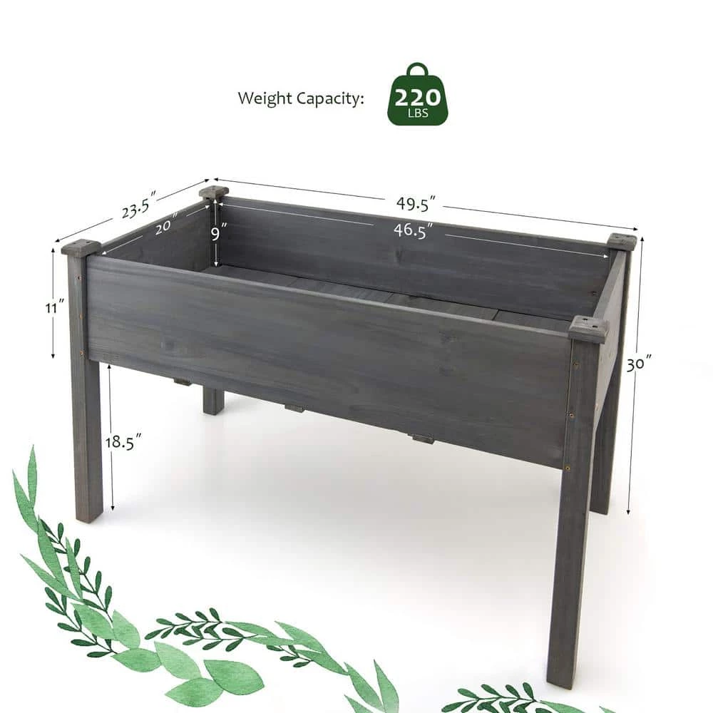 Deals โ๏ธ Wooden Raised Vegetable Garden Bed Elevated Grow Vegetable Planter Grey by Costway ๐ - Image 3