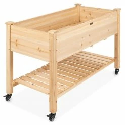 Discount 🛒 48 in. x 24 in. x 32 in. Wood Raised Garden Bed with Lockable Wheels, Liner by Best Choice Products ✨