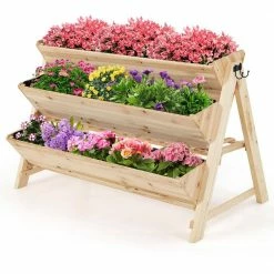 Wholesale ๐ 3 Tier Wooden Vertical Raised Garden Bed w/Storage Shelf, Side Hook & Liners by Costway ๐