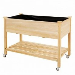 Best deal โจ 48 in. x 32 in. x 23 in. Wooden Elevated Planter with Shelf and Wheels by Ejoy โจ