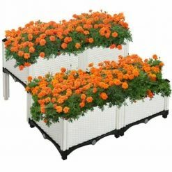 Best deal ๐ 16 in. x 16 in. x 17.5 in. Plastic Elevated Flower Vegetable Herb Grow Planter Box in White (Set of 4) by Alpulon ๐ฅ